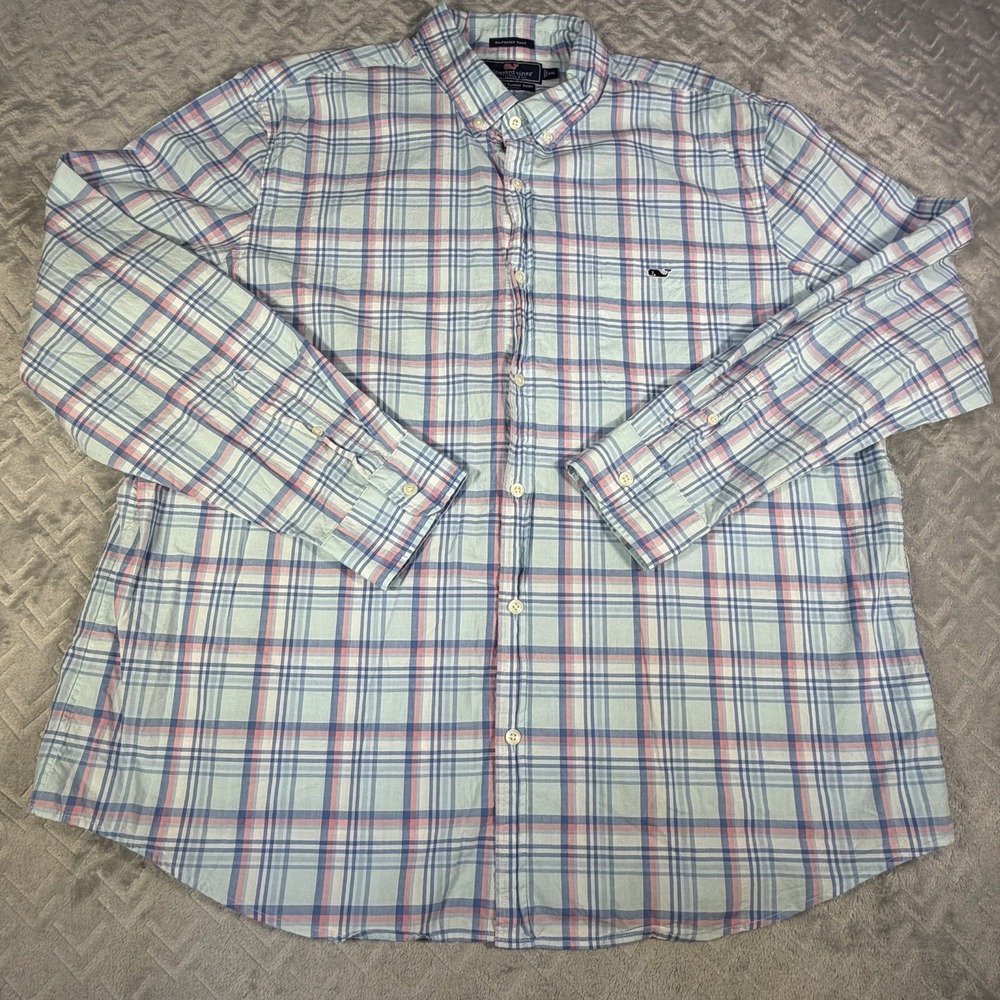 Vineyard Vines Men Tucker Shirt 2X Slim Fit Saltwater Wash Plaid Pastel Preppy